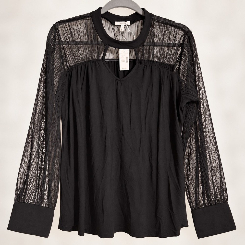 NWT Black Blouse XL Sheer Pleated Sleeves Choker Neck Goth Whimsigoth Witchy Top